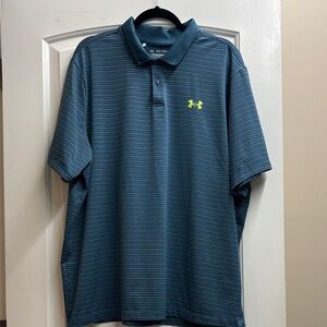 Under Armour Men's Blue and Neon Green Striped Polo